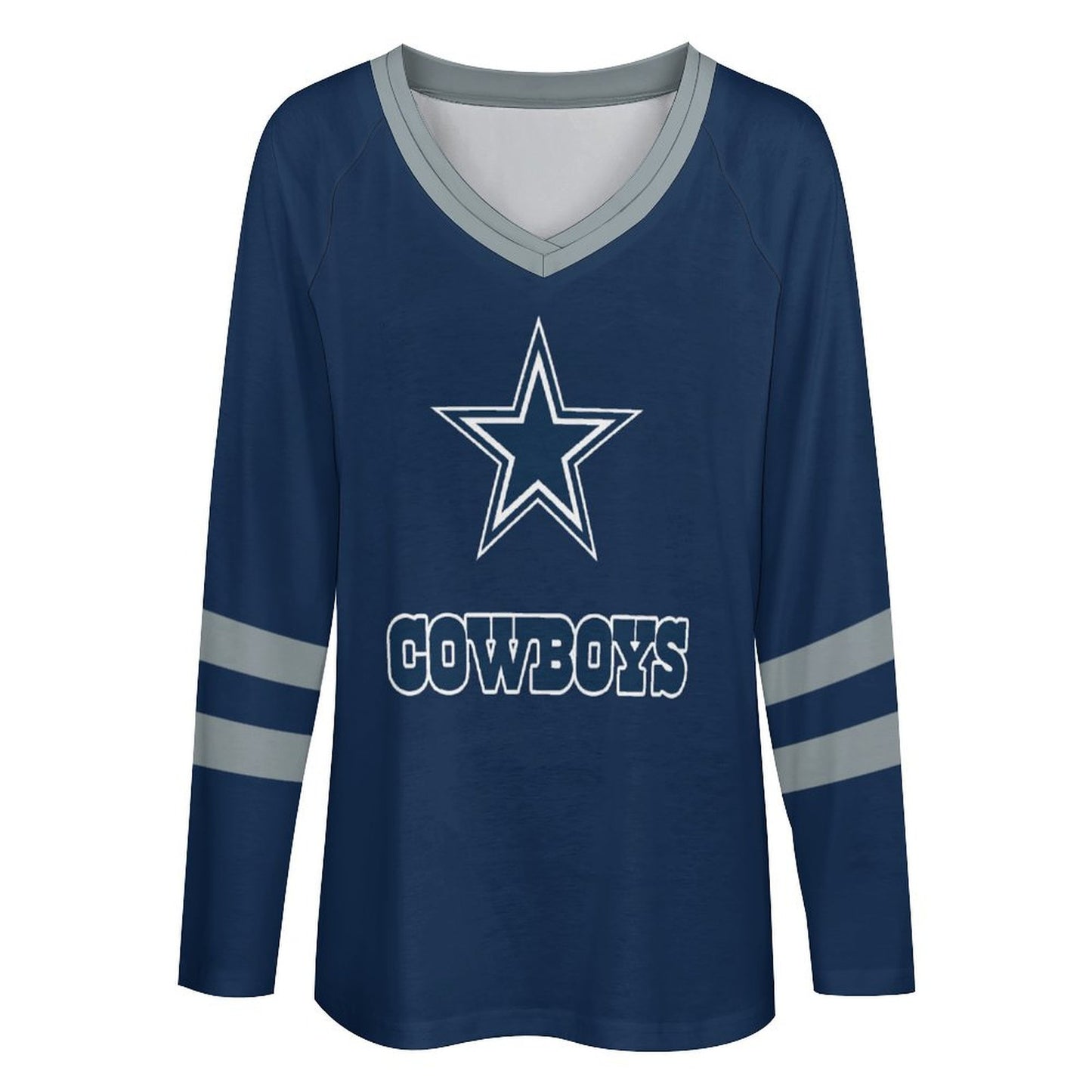 Dallas Cowboys Women's V-neck Double-layered Long-sleeved Loose T-shirt