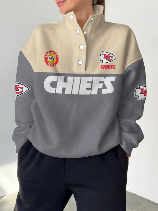 Kansas City Chiefs 2025 New Design Casual Snap  Mockneck Pullover