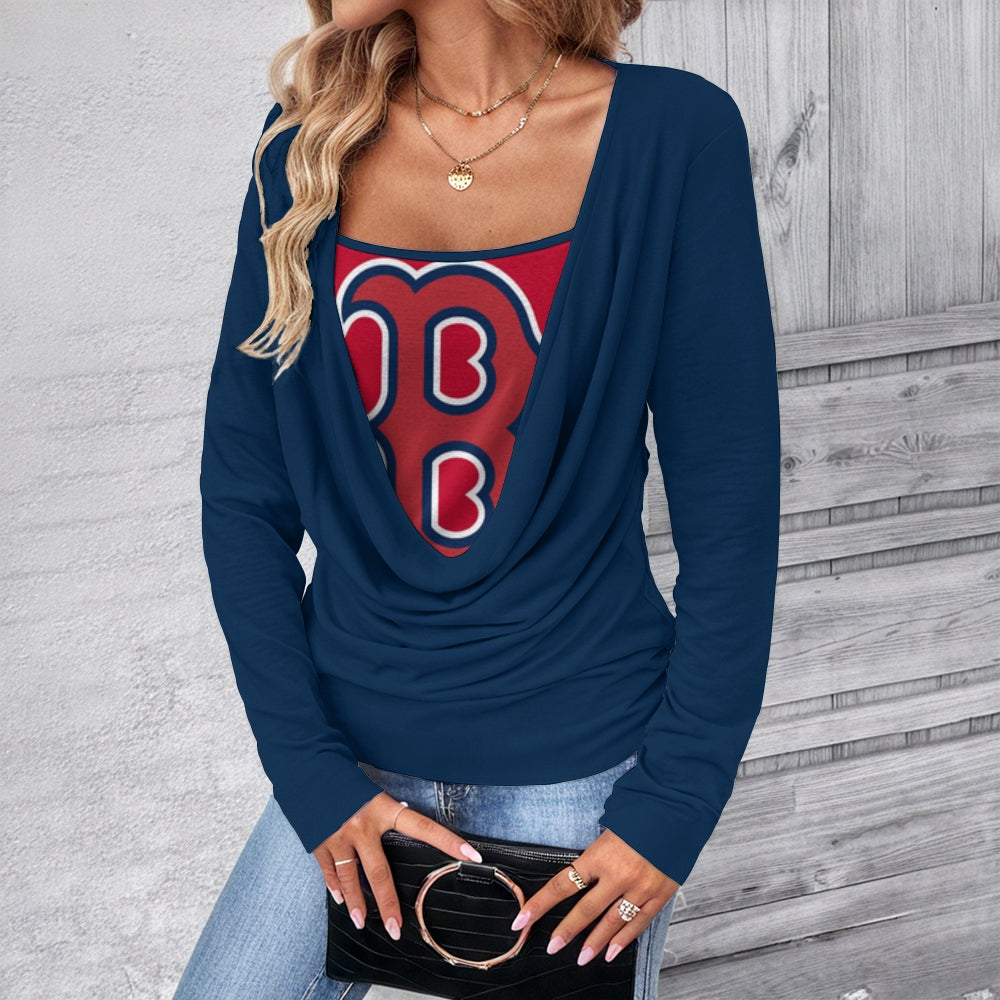 Contrast draped side drawstring T-shirt