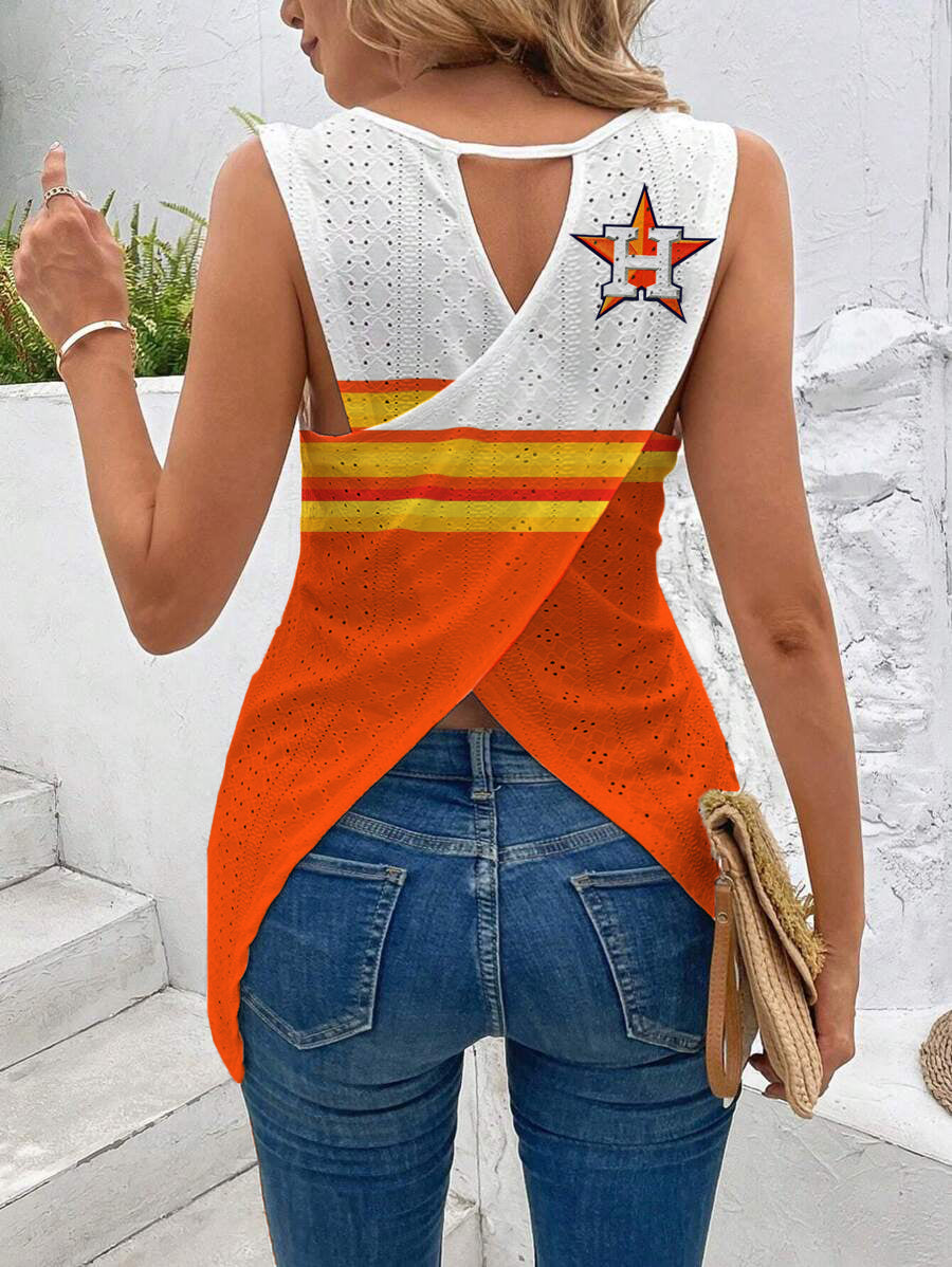 Astros Cut Out Wrap Cross Wrap Back Asymmetrical Beach Tank Top
