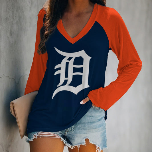 Women's V-neck Double-layered Long-sleeved Loose T-shirt