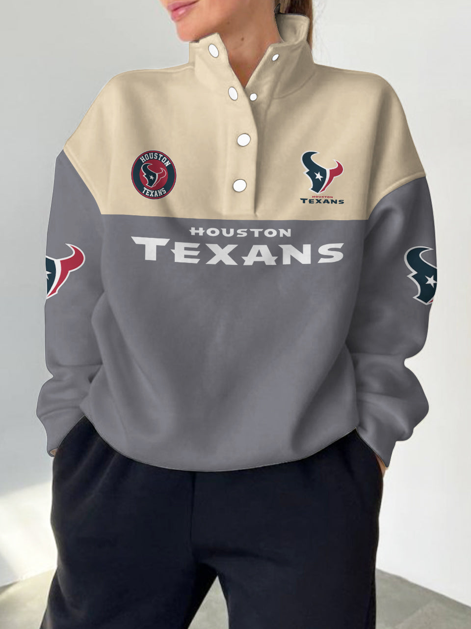 Houston Texans 2025 New Design Casual Snap  Mockneck Pullover