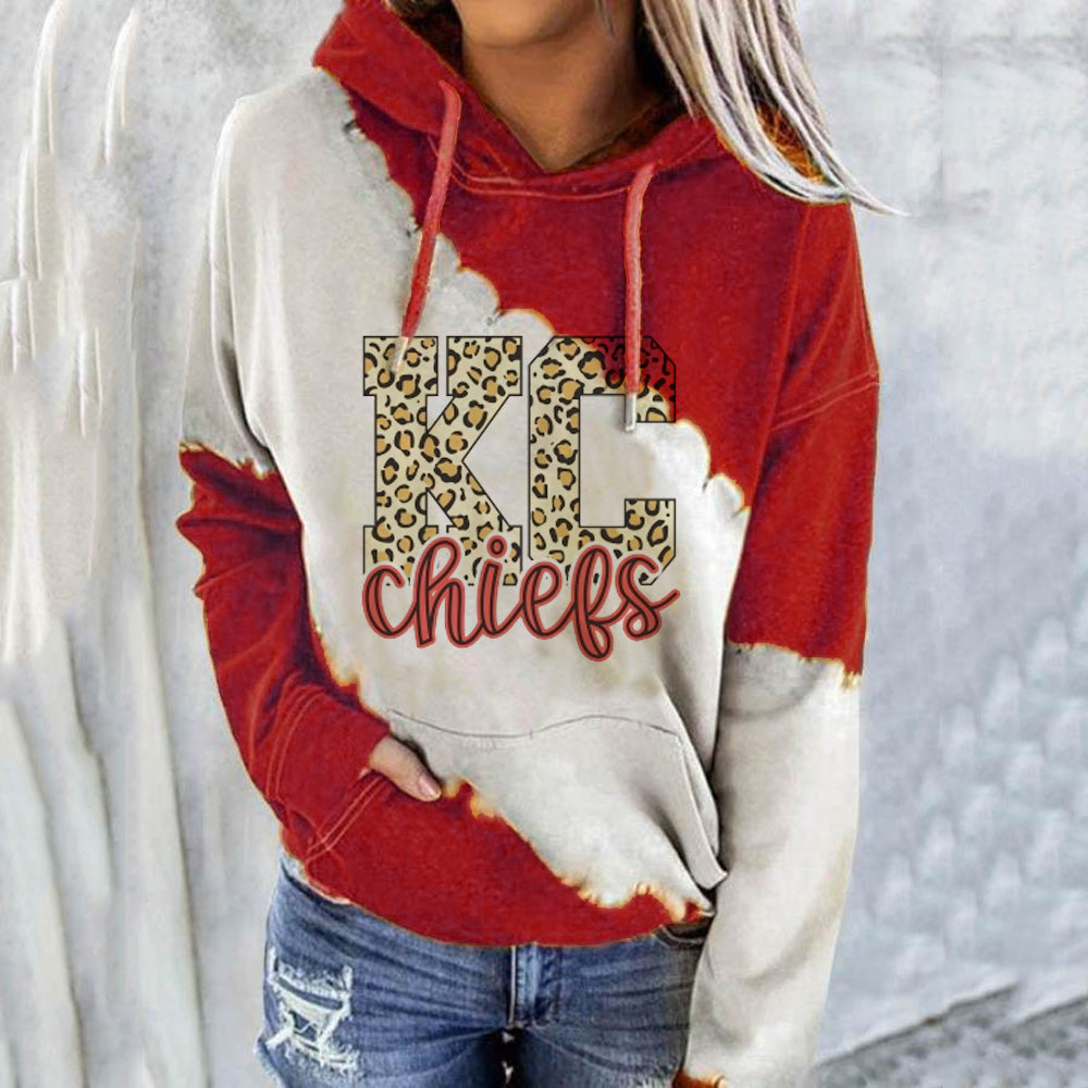 casual loose contrast printed Hoodie