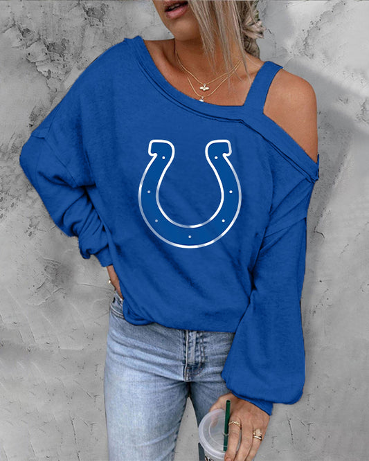 ASYMMETRICAL NECK SHIFT CASUAL LONG SLEEVE TOP