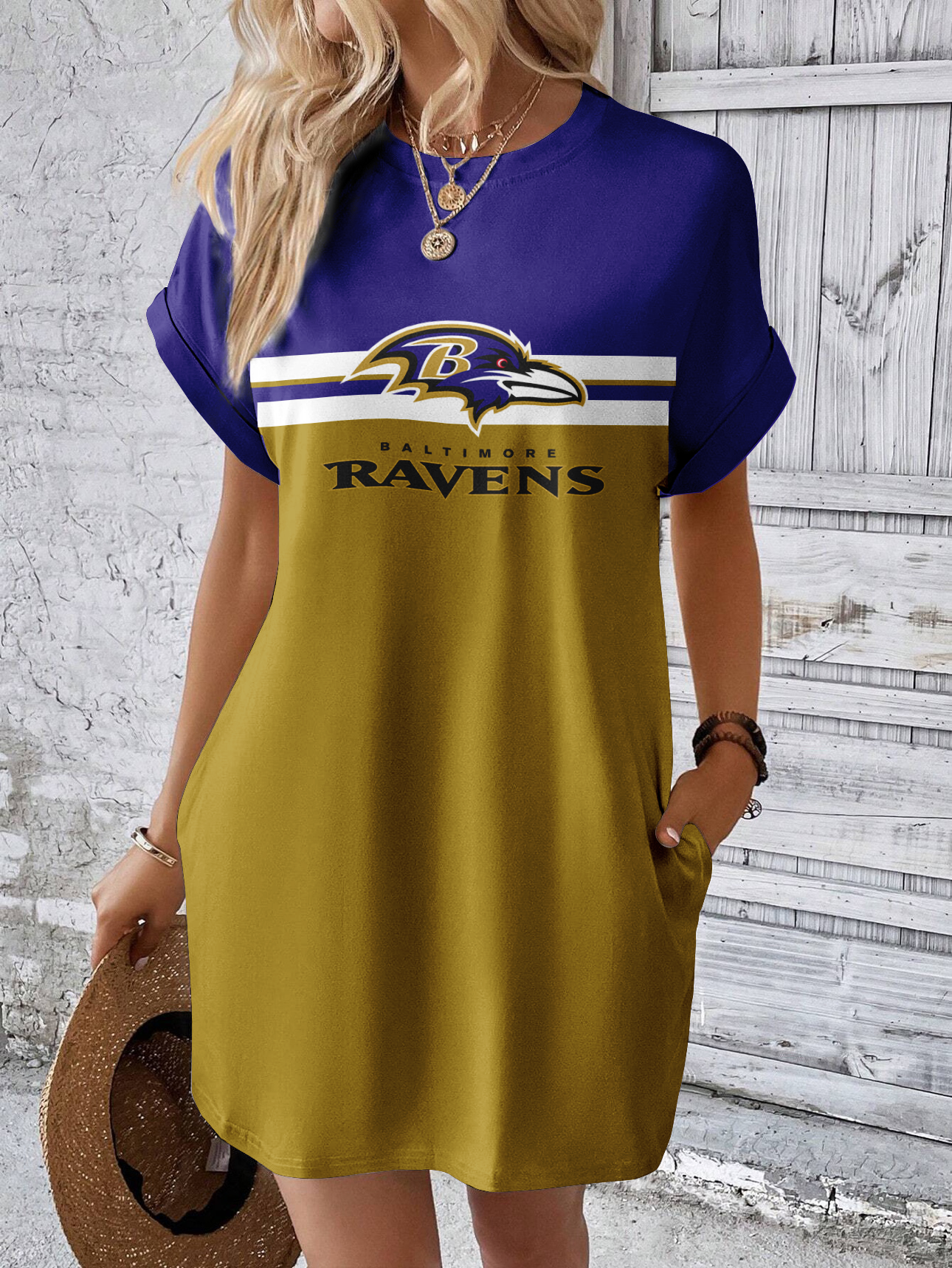 Baltimore Ravens Solid Hidden Pocket Batwing Sleeve Tee Dress