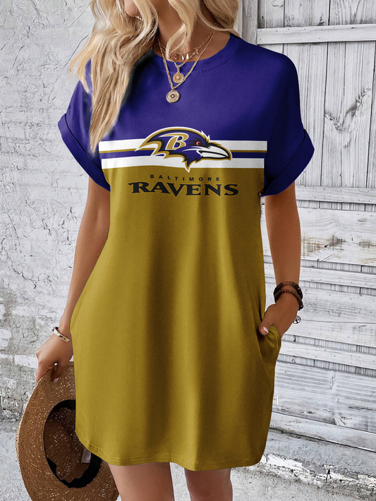Baltimore Ravens Solid Hidden Pocket Batwing Sleeve Tee Dress
