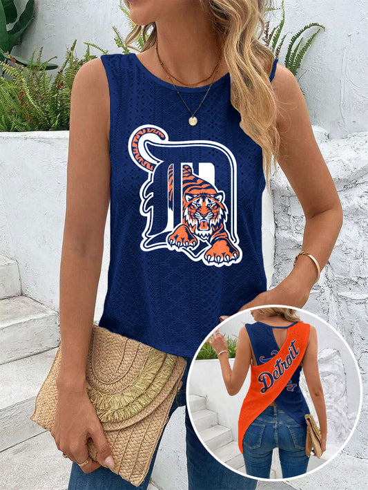 Detroit Cut Out Wrap Cross Wrap Back Asymmetrical Beach Tank Top