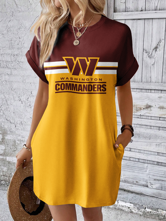 Washington Commanders Solid Hidden Pocket Batwing Sleeve Tee Dress
