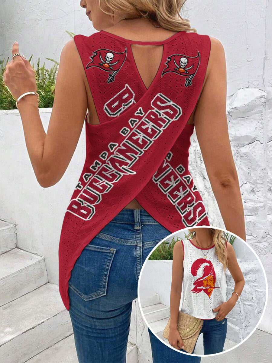 Tampa Bay Buccaneers Cut Out Wrap Cross Wrap Back Asymmetrical Beach Tank Top