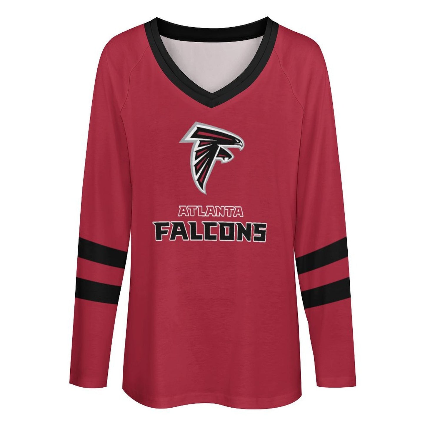 Atlanta Falcons Women's V-neck Double-layered Long-sleeved Loose T-shirt