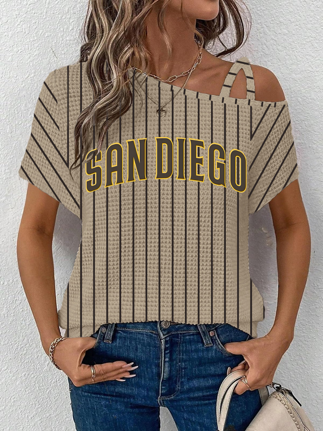 San Diego Padres Brown Asymmetrical Neck Short Sleeve T-Shirt