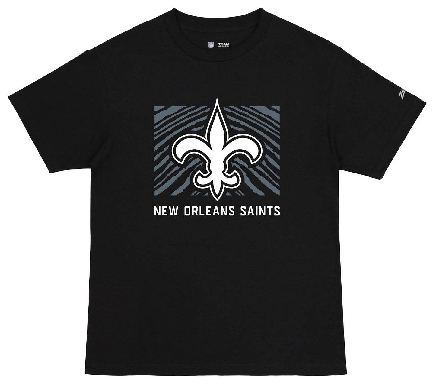 Zubaz NFL Unisex Cotton Heavyweight Short Sleeve T-shirt Black With Grey Tonal Tunnel Logo for Men and Women, New Orleans Saints