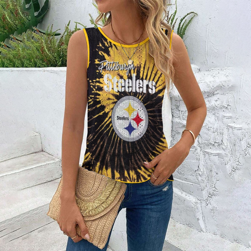 Pittsburgh Steelers Cut Out Wrap Cross Wrap Back Asymmetrical Beach Tank Top