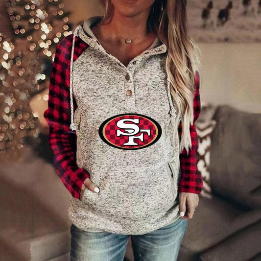 casual Plaid stitched print Hoodie