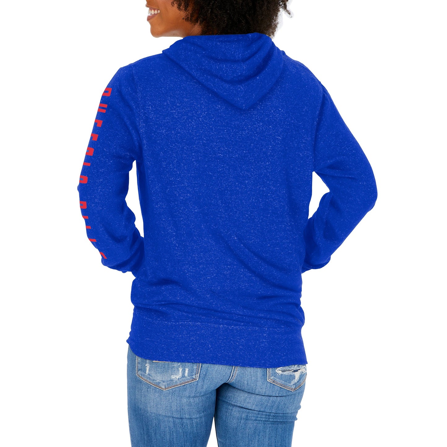 Zubaz NFL BUFFALO BILLS WOMENS MARLED ROYAL BLUE SOFT HOOD W/ CIRCLE & SLEEVE GRAPHICS XXL