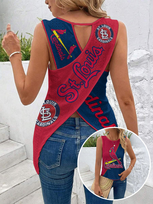 St. Louis Cardinals Cut Out Wrap Cross Wrap Back Asymmetrical Beach Tank Top