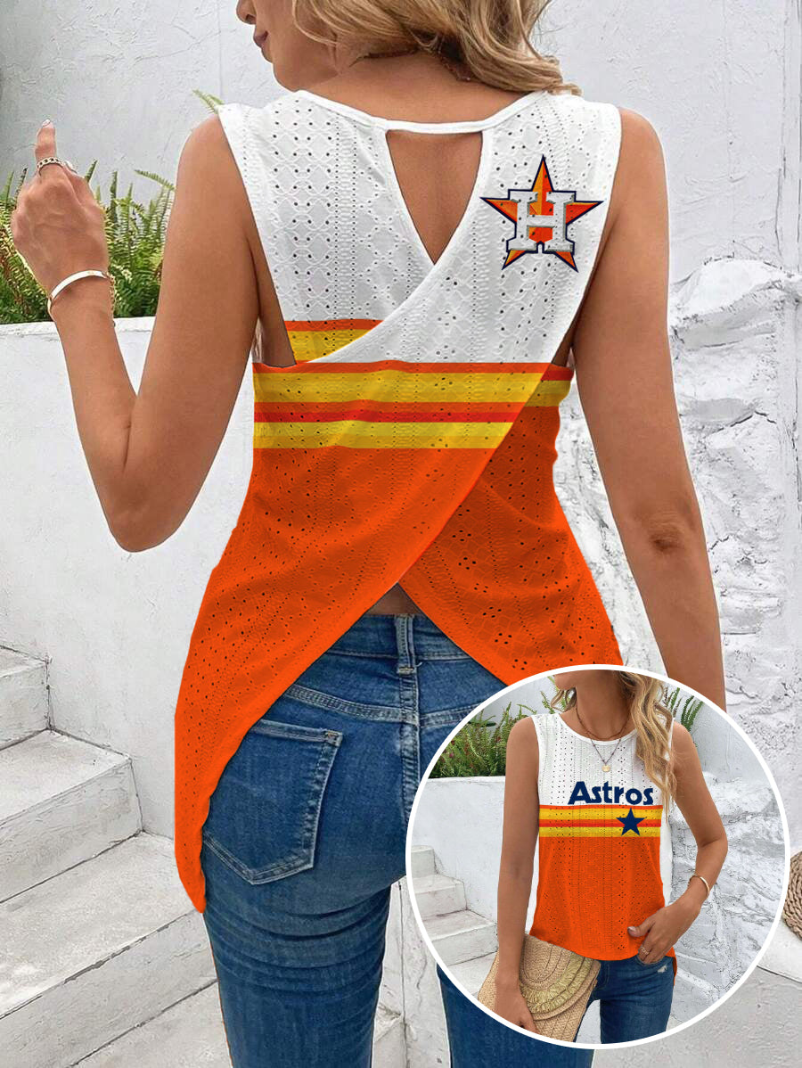 Astros Cut Out Wrap Cross Wrap Back Asymmetrical Beach Tank Top