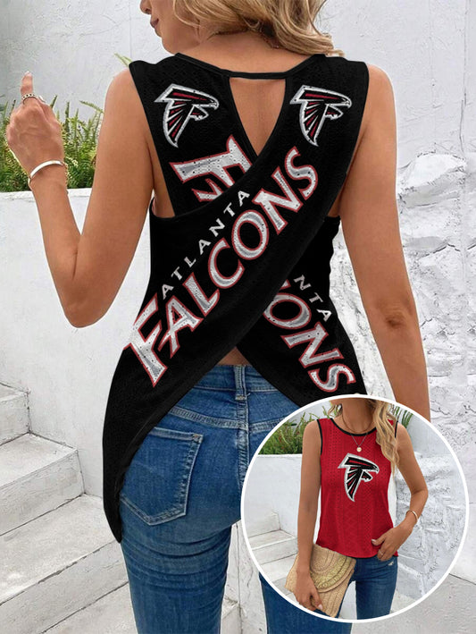 Atlanta Falcons Cut Out Wrap Cross Wrap Back Asymmetrical Beach Tank Top