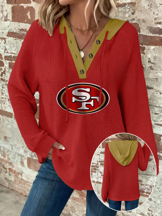 Half Button Raglan Sleeve Drawstring Hoodie