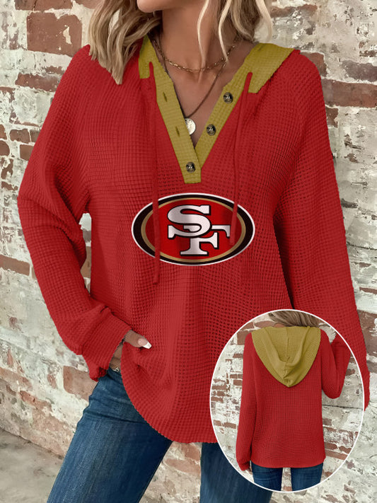 Half Button Raglan Sleeve Drawstring Hoodie