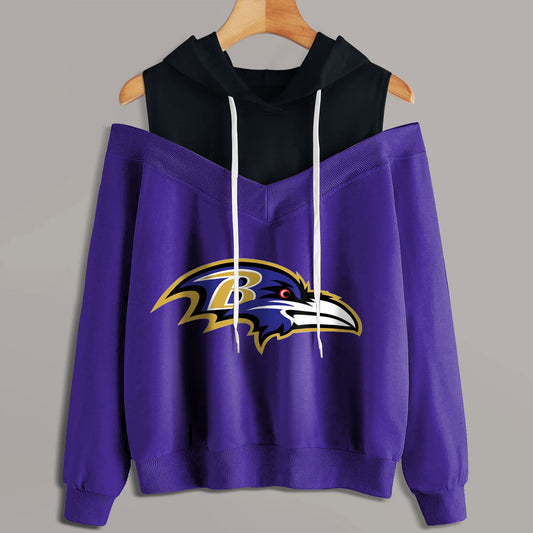 2 In 1 Colorblock Cold Shoulder Hoodie