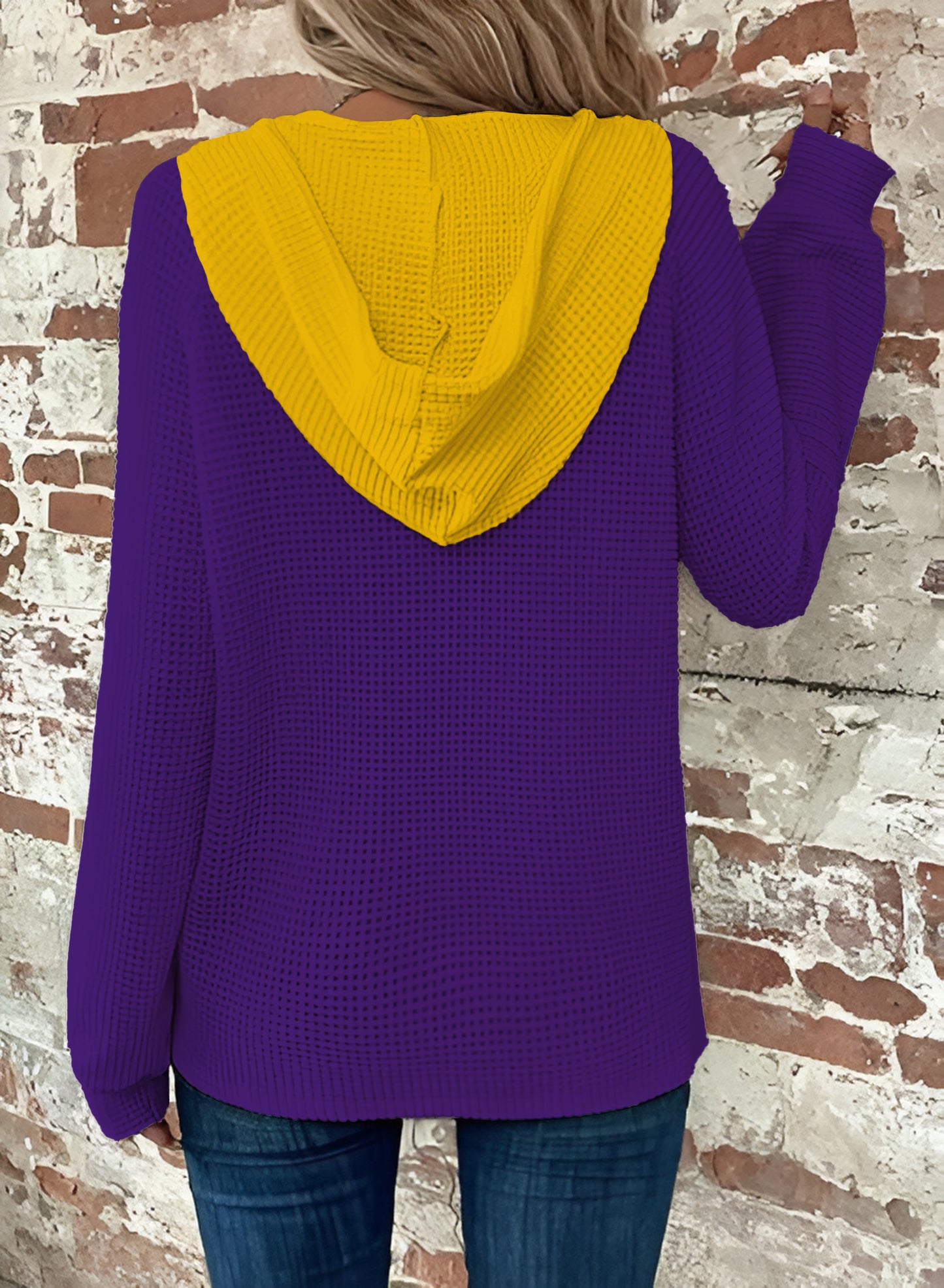 Half Button Raglan Sleeve Drawstring Hoodie