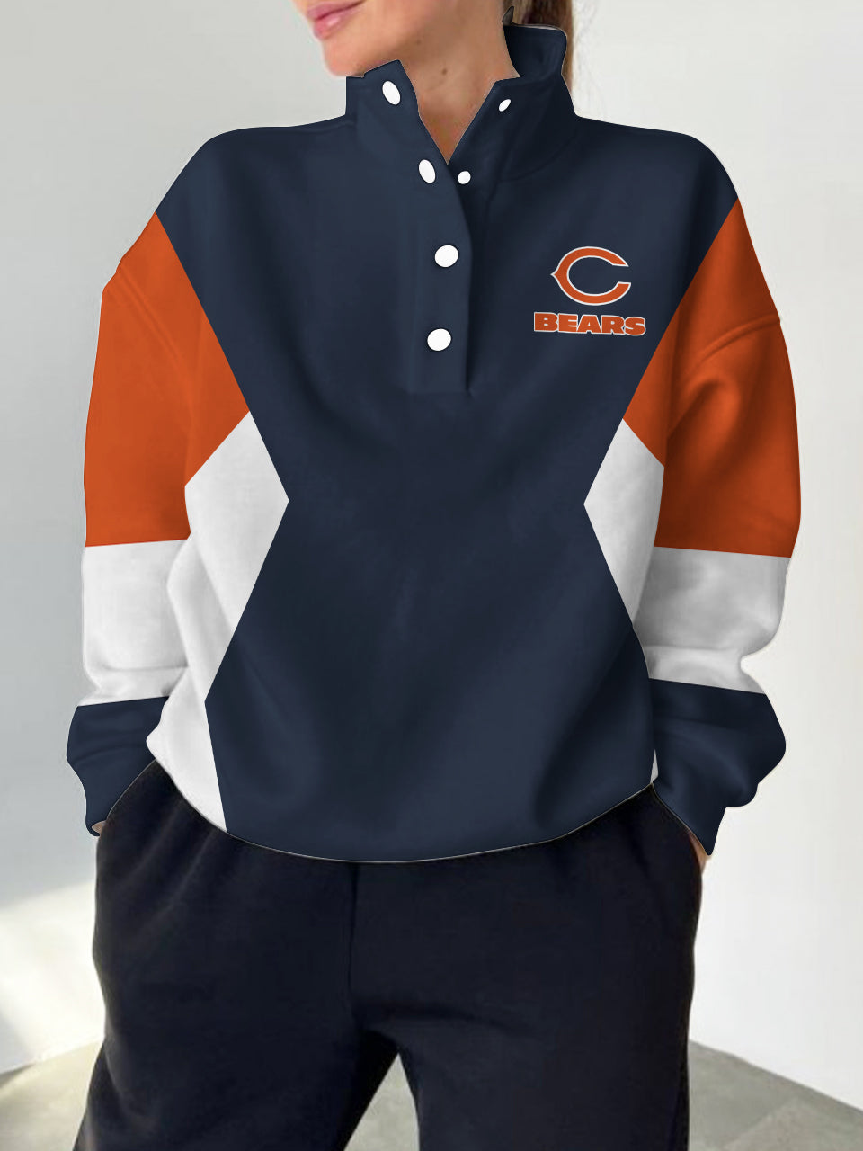 Chicago Bears 2025 New Design Casual Snap Mockneck Pullover