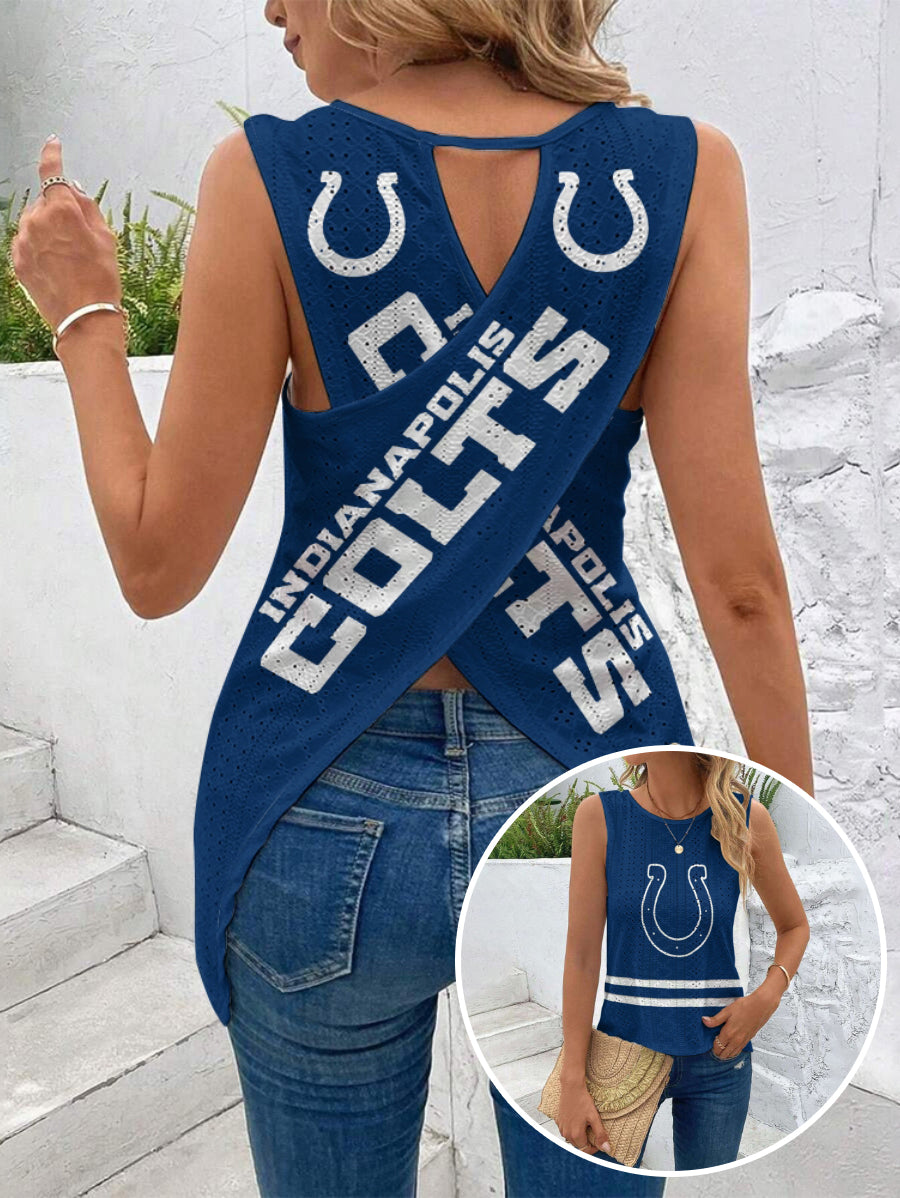 Indianapolis Colts Cut Out Wrap Cross Wrap Back Asymmetrical Beach Tank Top