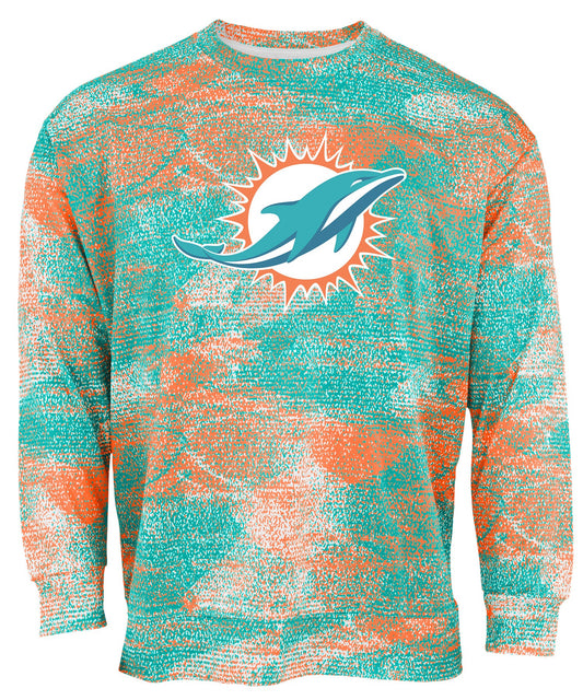 Zubaz NFL Men's Team Logo Static Crew Neck Sweatshirt Miami Dolphins