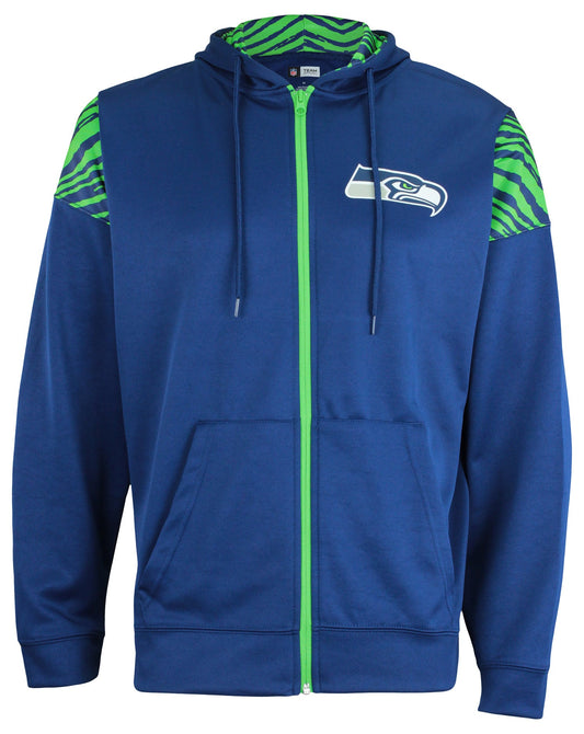 Zubaz Seattle Seahawks NFL Men's Full Zip Hoodie with Zebra Print Details