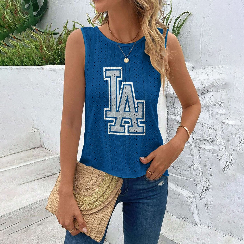 Dodgers Cut Out Wrap Cross Wrap Back Asymmetrical Beach Tank Top