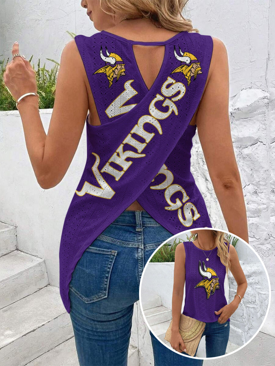 Minnesota Vikings Cut Out Wrap Cross Wrap Back Asymmetrical Beach Tank Top