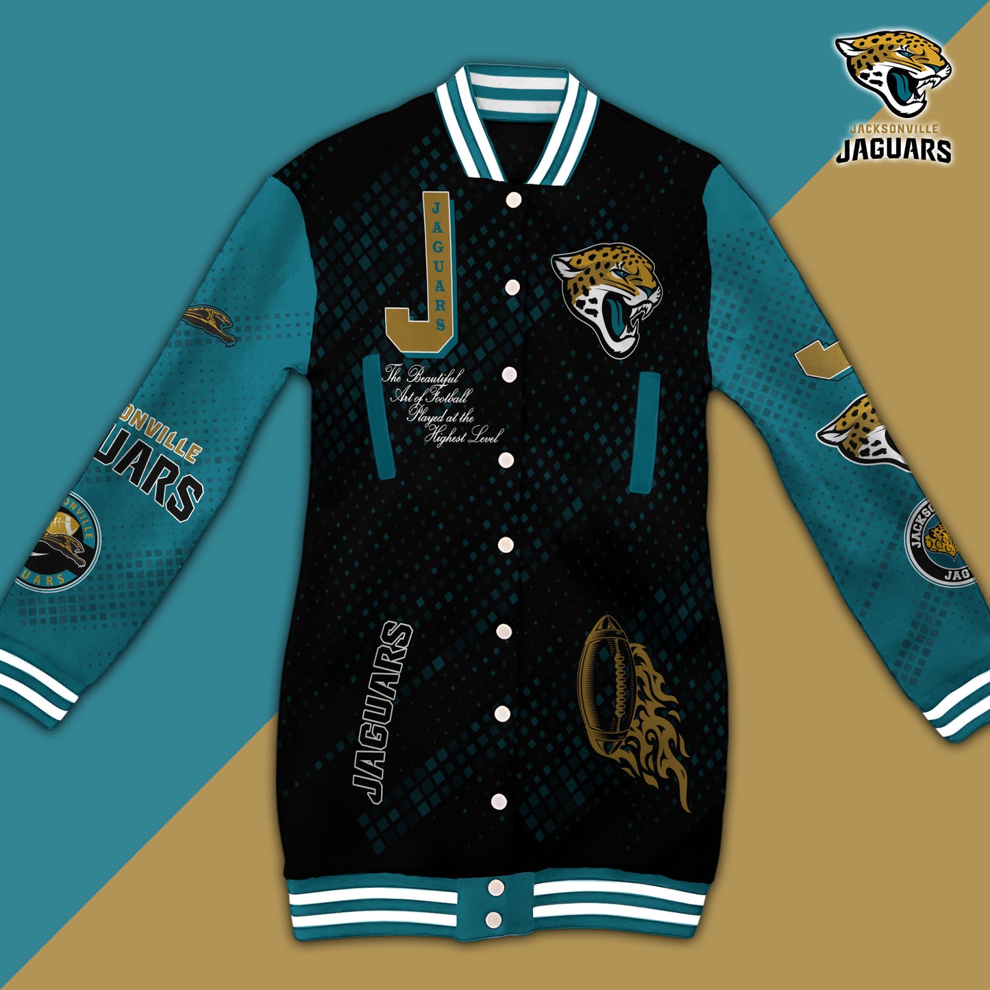 Jacksonville Jaguars Limited Edition Button Down Long Sleeve Jacket Dress