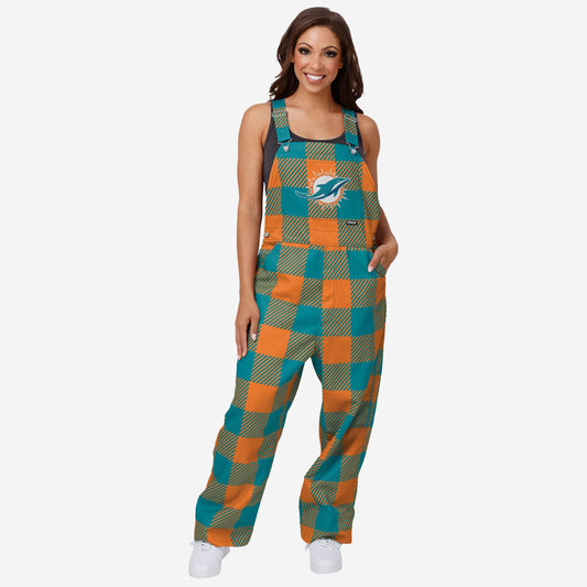 Miami Dolphins Womens Plaid Bib Overalls
