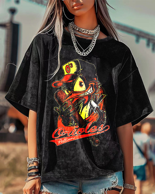 Washed Distressed Print Short Sleeve T-shirt