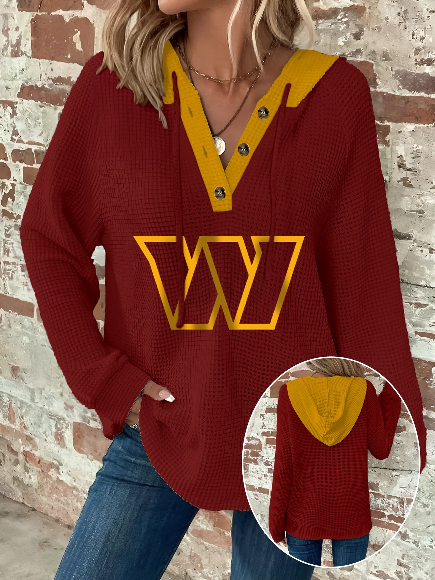 Half Button Raglan Sleeve Drawstring Hoodie