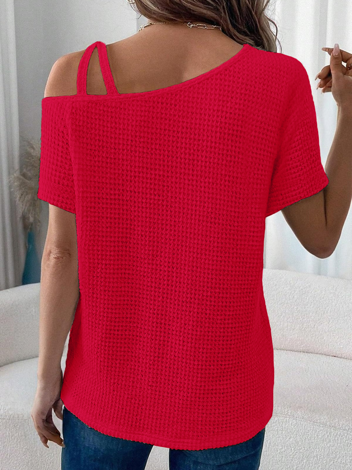 Asymmetrical Neck Short Sleeve T-Shirt