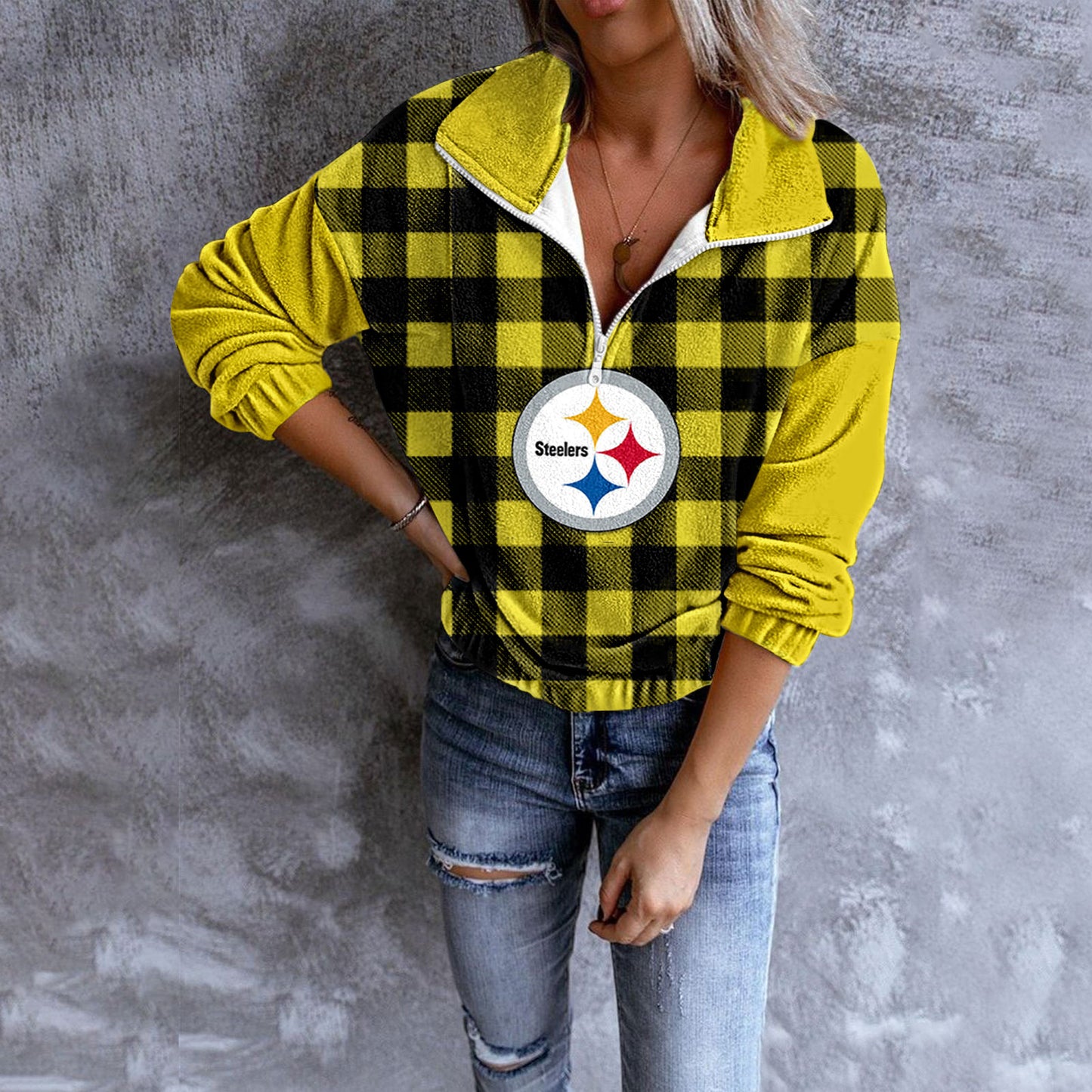 Unisex Plaid Quarter Zip Sweatshirt