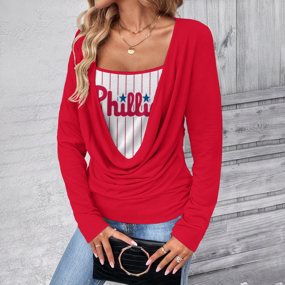 Contrast draped side drawstring T-shirt