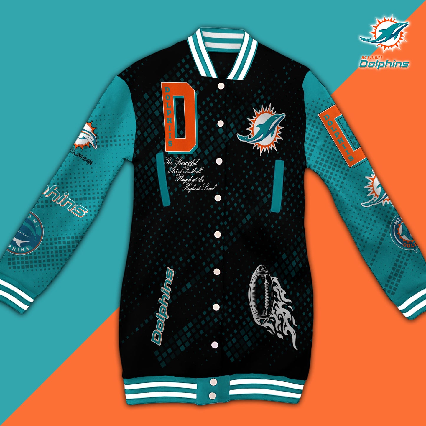 Miami Dolphins Limited Edition Button Down Long Sleeve Jacket Dress
