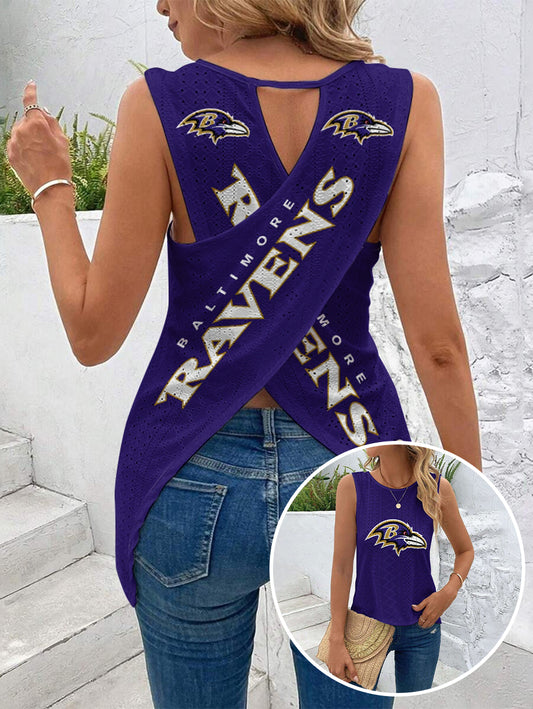 Baltimore Ravens Cut Out Wrap Cross Wrap Back Asymmetrical Beach Tank Top