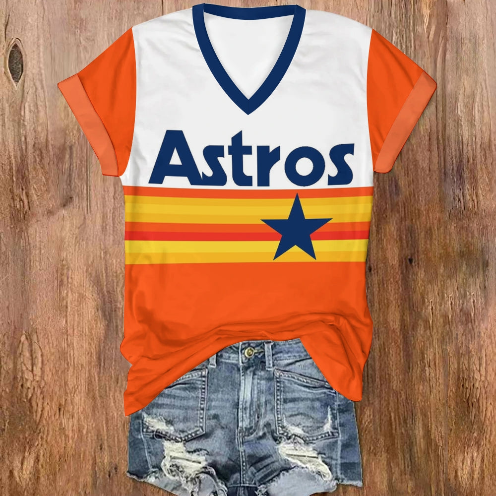 Astros Print V-Neck T-Shirt