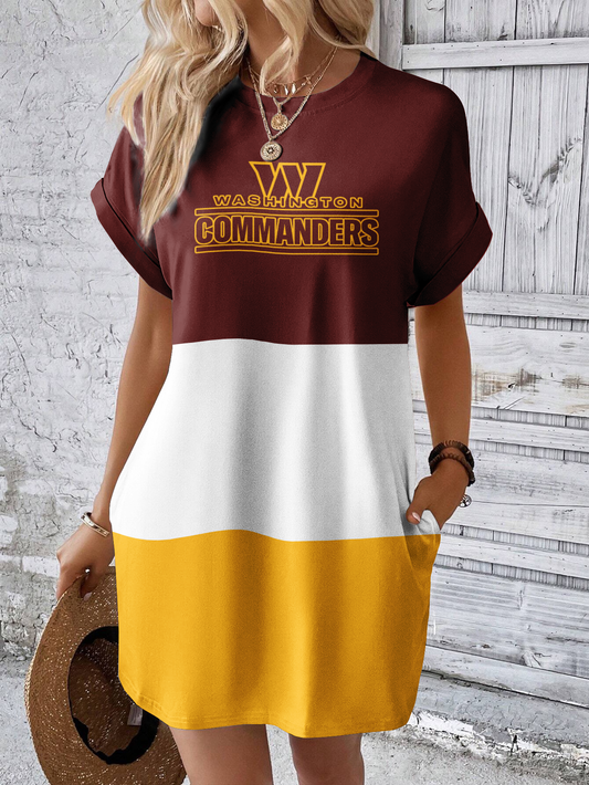 Washington Commanders Solid Hidden Pocket Batwing Sleeve Tee Dress