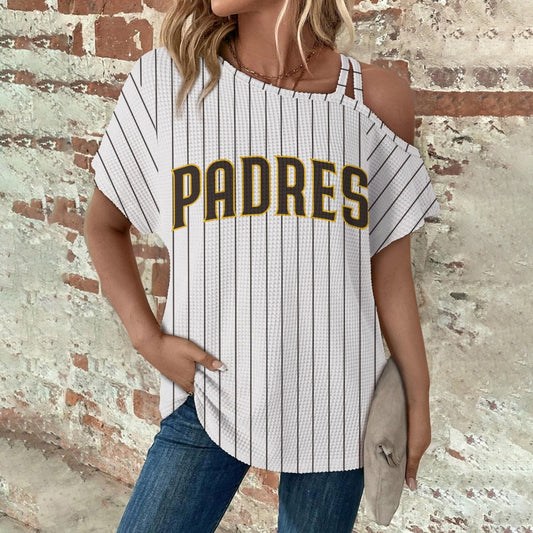 San Diego Padres White Asymmetrical Neck Short Sleeve T-Shirt