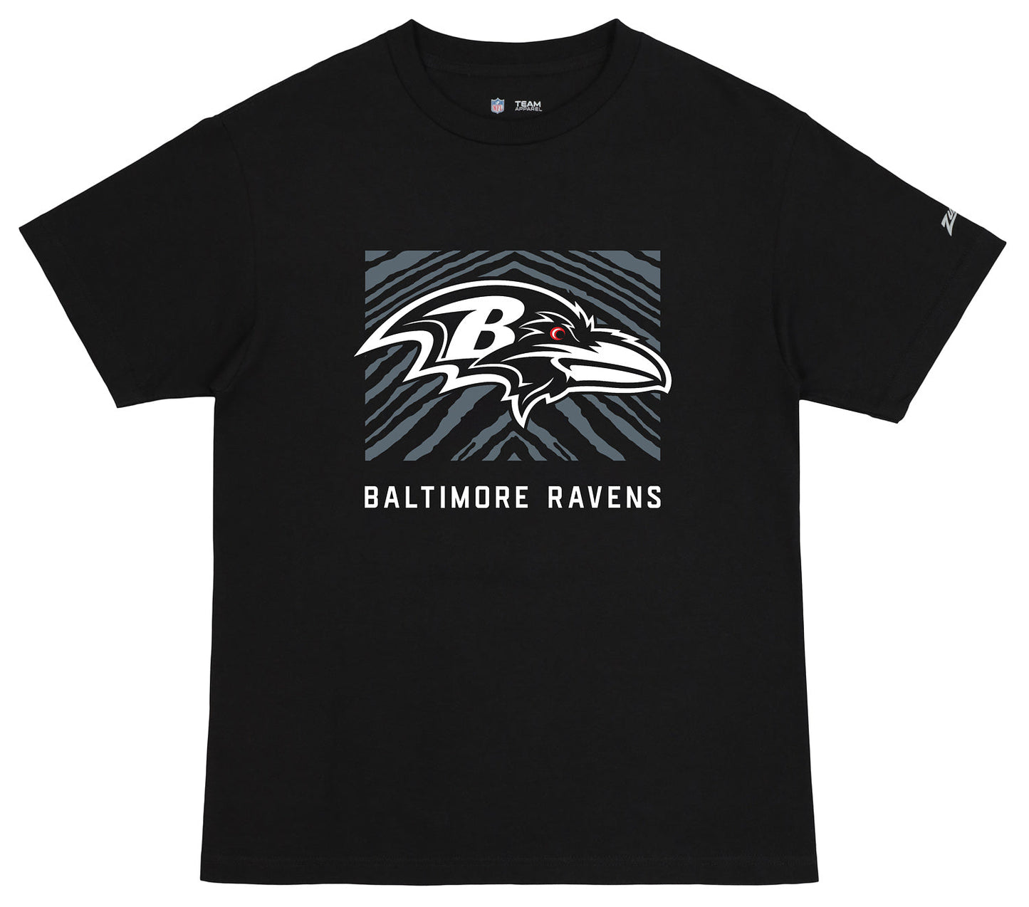 Zubaz NFL Unisex Cotton Heavyweight Short Sleeve T-shirt Black With Grey Tonal Tunnel Logo for Men and Women, Baltimore Ravens