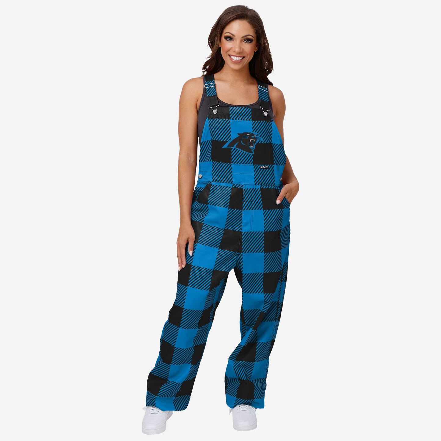Carolina Panthers Womens Plaid Bib Overalls