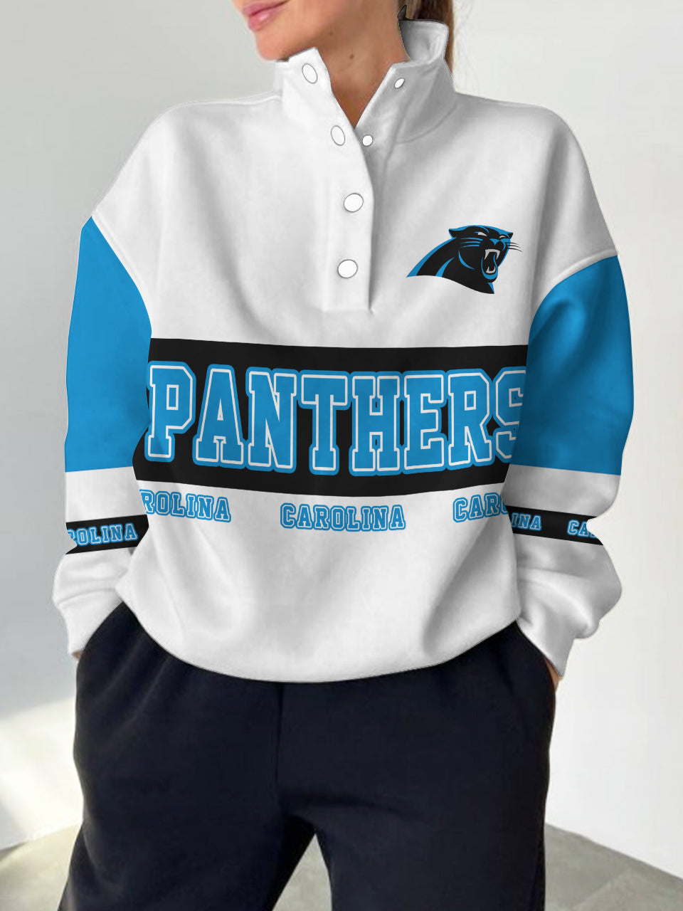 Carolina Panthers  2025 New Design Casual Snap  Mockneck Pullover