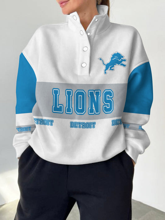 Detroit Lions  2025 New Design Casual Snap  Mockneck Pullover