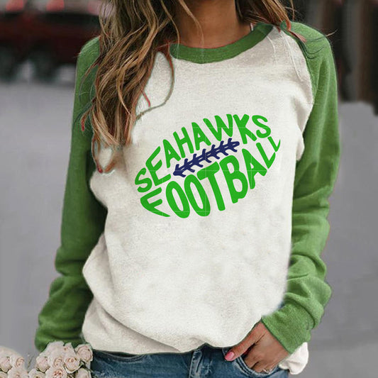 Fashion stitching Vintage Print crew neck Sweatshirt