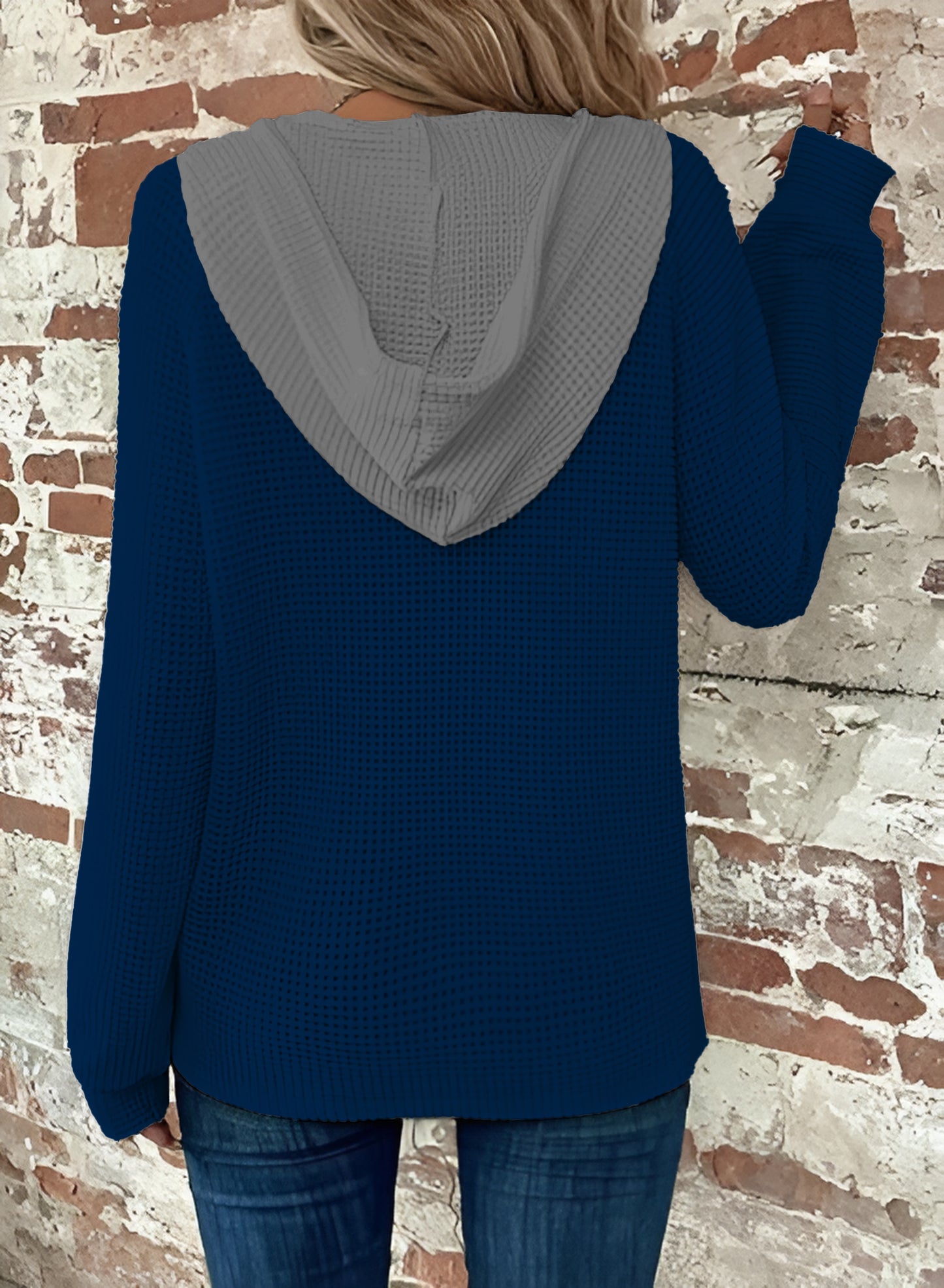 Half Button Raglan Sleeve Drawstring Hoodie